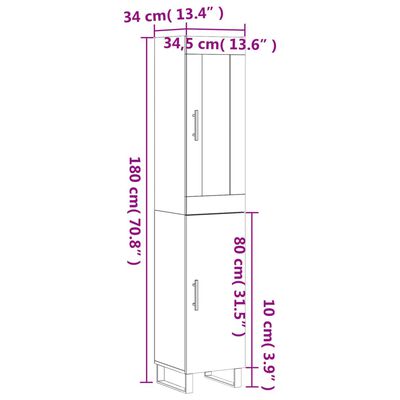 vidaXL skab 34,5x34x180 cm konstrueret træ røget egetræ