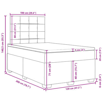 vidaXL kontinentalseng 120x200 cm fløjl lysegrå