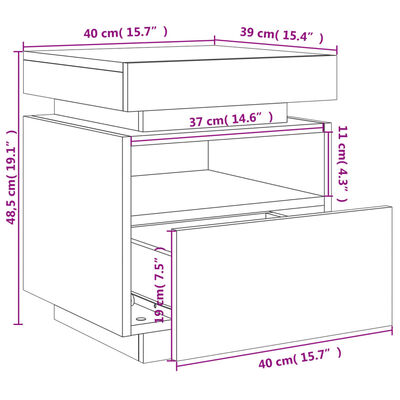 vidaXL sengebord med LED-lys 40x39x48,5 cm røget egetræsfarve