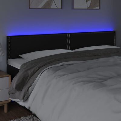 vidaXL sengegavl med LED-lys 200x5x78/88 cm kunstlæder sort