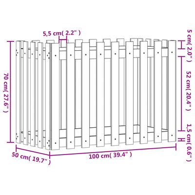 vidaXL højbed med stakitdesign 100x50x70 cm massivt fyrretræ hvid