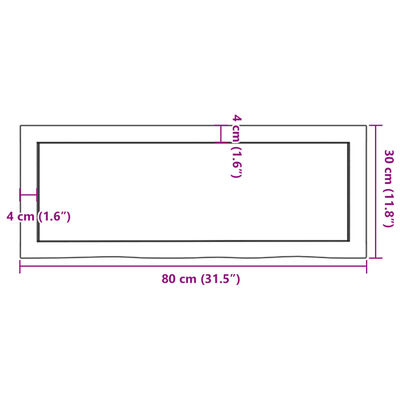 vidaXL bordplade til badeværelse 80x30x(2-6) cm massivt træ ubehandlet