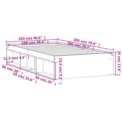 vidaXL sengeramme 100x200 cm sort