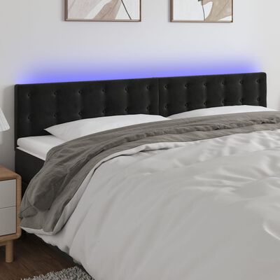 vidaXL sengegavl med LED-lys 160x5x78/88 cm velour sort