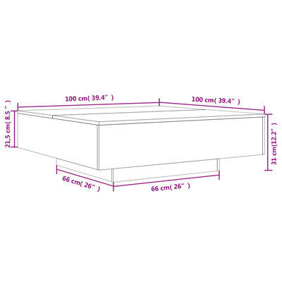 vidaXL sofabord med LED-lys 100x100x31 cm røget egetræsfarve