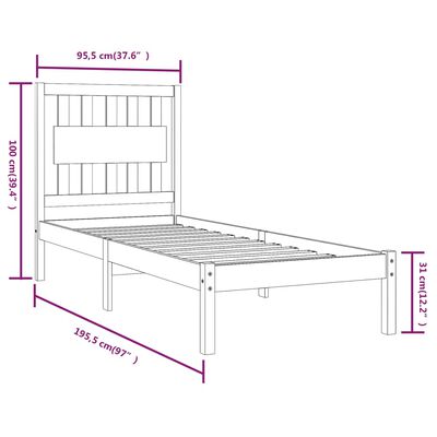 vidaXL sengestel 90x190 cm Single massivt fyrretræ sort