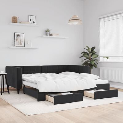 vidaXL daybed med udtræk og skuffer 90x190 cm velour sort