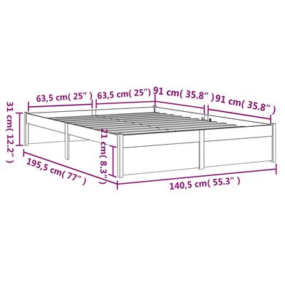 vidaXL sengeramme 135x190 cm Double massivt fyrretræ sort