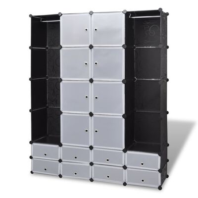 vidaXL modulskab med 18 rum sort og hvid 37 x 146 x 180,5 cm