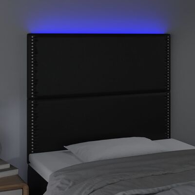 vidaXL sengegavl med LED-lys 100x5x118/128 cm kunstlæder sort