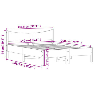 vidaXL sengeramme uden madras 140x200 cm massivt fyr gyldenbrun