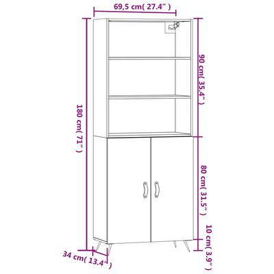 vidaXL højskab 69,5x34x180 cm konstrueret træ betongrå