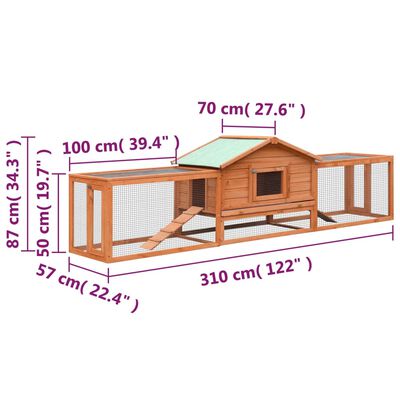 vidaXL kaninbur 310x70x87 cm massivt fyrre- og grantræ