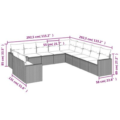 vidaXL sofasæt til haven 11 dele med hynder polyrattan sort