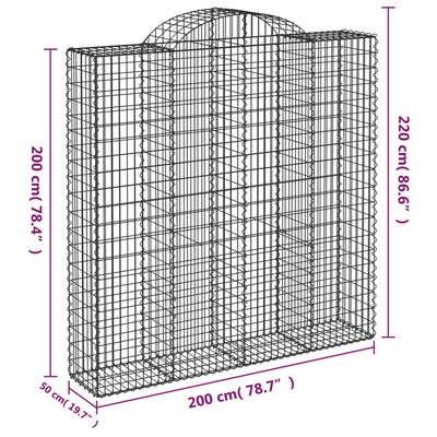 vidaXL buede gabionkurve 11 stk. 200x50x200/220 cm galvaniseret jern