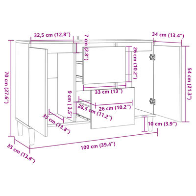 vidaXL skænk 101x35x70 cm konstrueret træ sonoma-eg