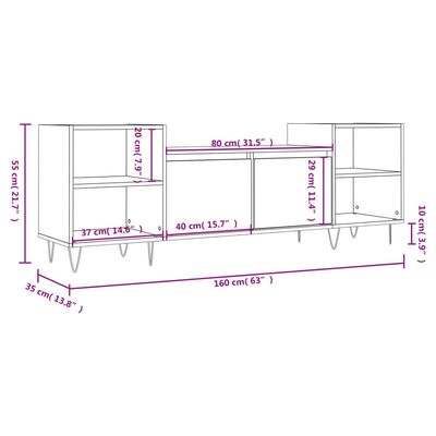 vidaXL tv-bord 160x35x55 cm konstrueret træ grå sonoma-eg