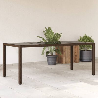 vidaXL havebord med glastop 90x90x75 cm polyrattan brun