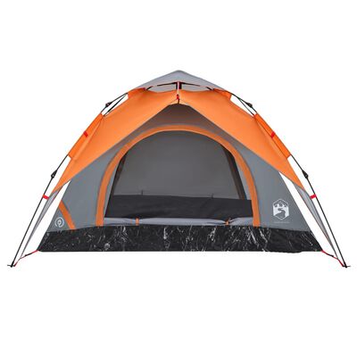 vidaXL 3-personers campingtelt kuppel quick-release grå og orange