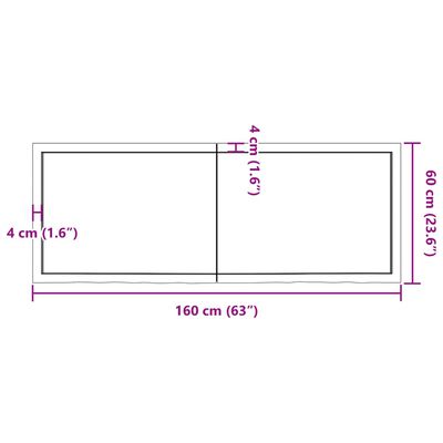 vidaXL bordplade til badeværelse 160x60x(2-4)cm massivt træ ubehandlet