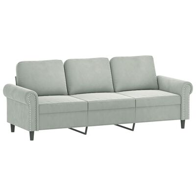 vidaXL 3-personers sofa med pyntepuder 180 cm velour lysegrå