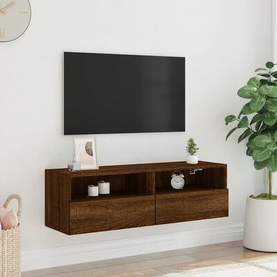 vidaXL væghængt tv-bord 100x30x30 cm konstrueret træ brunt eg