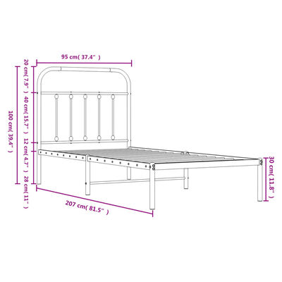 vidaXL sengeramme med sengegavl 90x200 cm metal sort