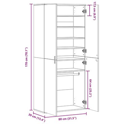 vidaXL skoskab 80x39x178 cm konstrueret træ sort