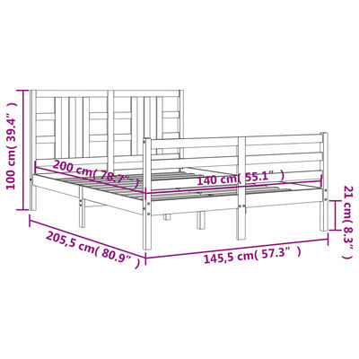 vidaXL sengeramme med sengegavl 140x200 cm massivt træ hvid