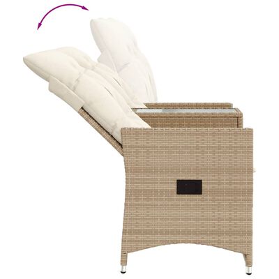 vidaXL 2-personers havesofa med bord og lænefunktion polyrattan beige