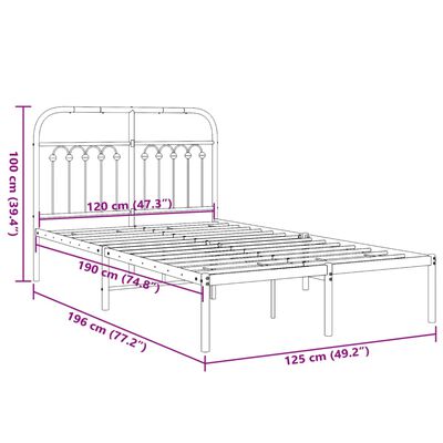 vidaXL sengeramme med sengegavl 120x190 cm metal hvid