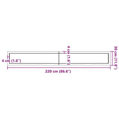 vidaXL væghylde 220x30x(2-4) cm behandlet massivt egetræ mørkebrun