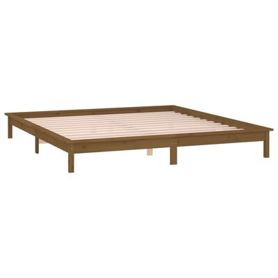 vidaXL sengeramme med LED-lys 150x200 cm kingsize massivt træ brun