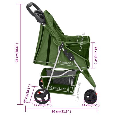 vidaXL foldbar hundeklapvogn 80x46x98 cm oxfordstof grøn