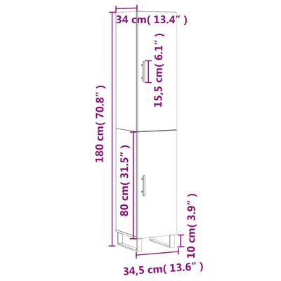 vidaXL skab 34,5x34x180 cm konstrueret træ hvid