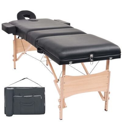 vidaXL sammenfoldeligt massagebord 3 zoner 10 cm tyk hynde sort