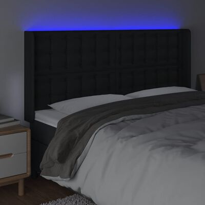 vidaXL sengegavl med LED-lys 163x16x118/128 cm kunstlæder sort