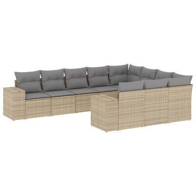 vidaXL sofasæt til haven 10 dele med hynder polyrattan beige