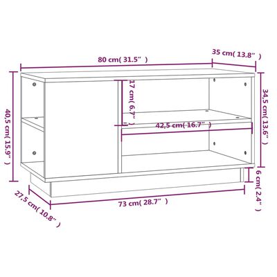 vidaXL tv-bord 80x35x40,5 cm massivt fyrretræ hvid