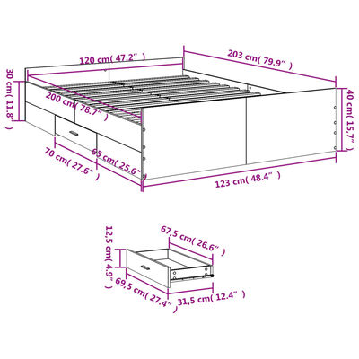 vidaXL sengeramme med skuffer 120x200 cm konstrueret træ grå sonoma-eg