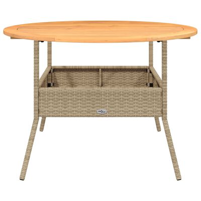 vidaXL havebord med akacietop Ø110x71 cm polyrattan beige