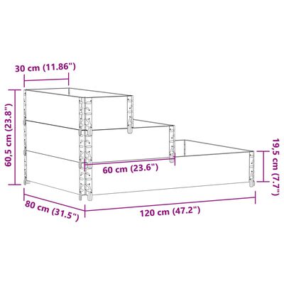 vidaXL højbed 120x80 cm 3 niveauer massivt fyrretræ