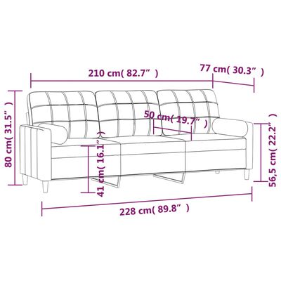 vidaXL 3-personers sofa med puder og hynder 210 cm stof mørkegrå