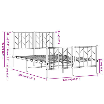 vidaXL sengeramme med sengegavl og fodgærde 120x200 cm metal hvid