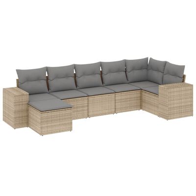 vidaXL sofasæt til haven 7 dele med hynder polyrattan beige