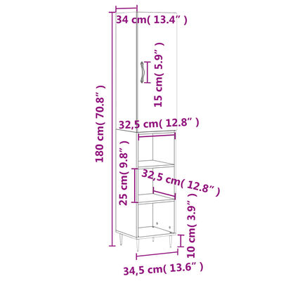 vidaXL skab 34,5x34x180 cm konstrueret træ røget egetræ