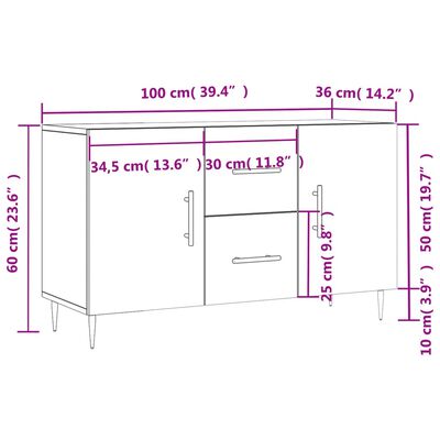 vidaXL skænk 100x36x60 cm konstrueret træ brun egetræsfarve