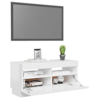 vidaXL tv-skab med LED-lys 80x35x40 cm hvid højglans