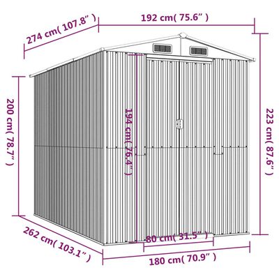 vidaXL haveskur 192x274x223 cm galvaniseret stål lysebrun