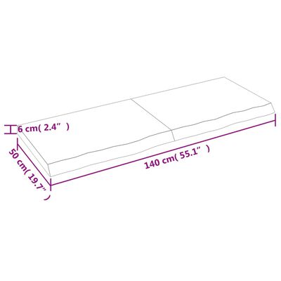 vidaXL bordplade til badeværelse 140x50x(2-6) cm massivt træ mørkebrun